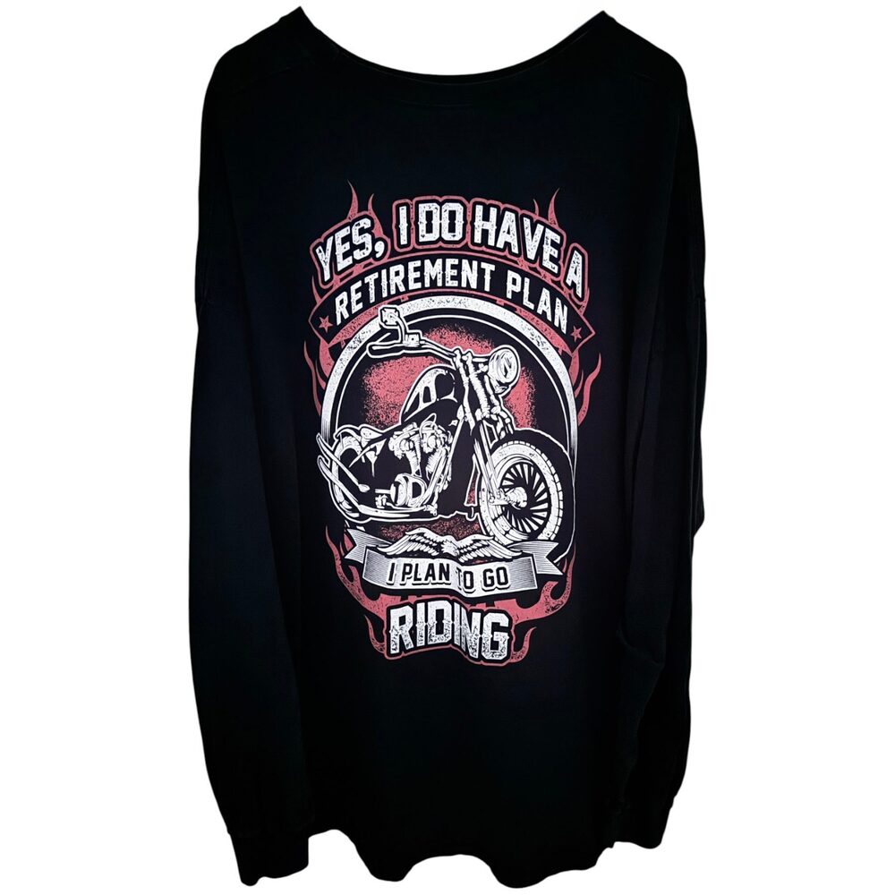 Skull Society Motorcycle Biker Long Sleeve Graphic Tee Men's 4XL Black